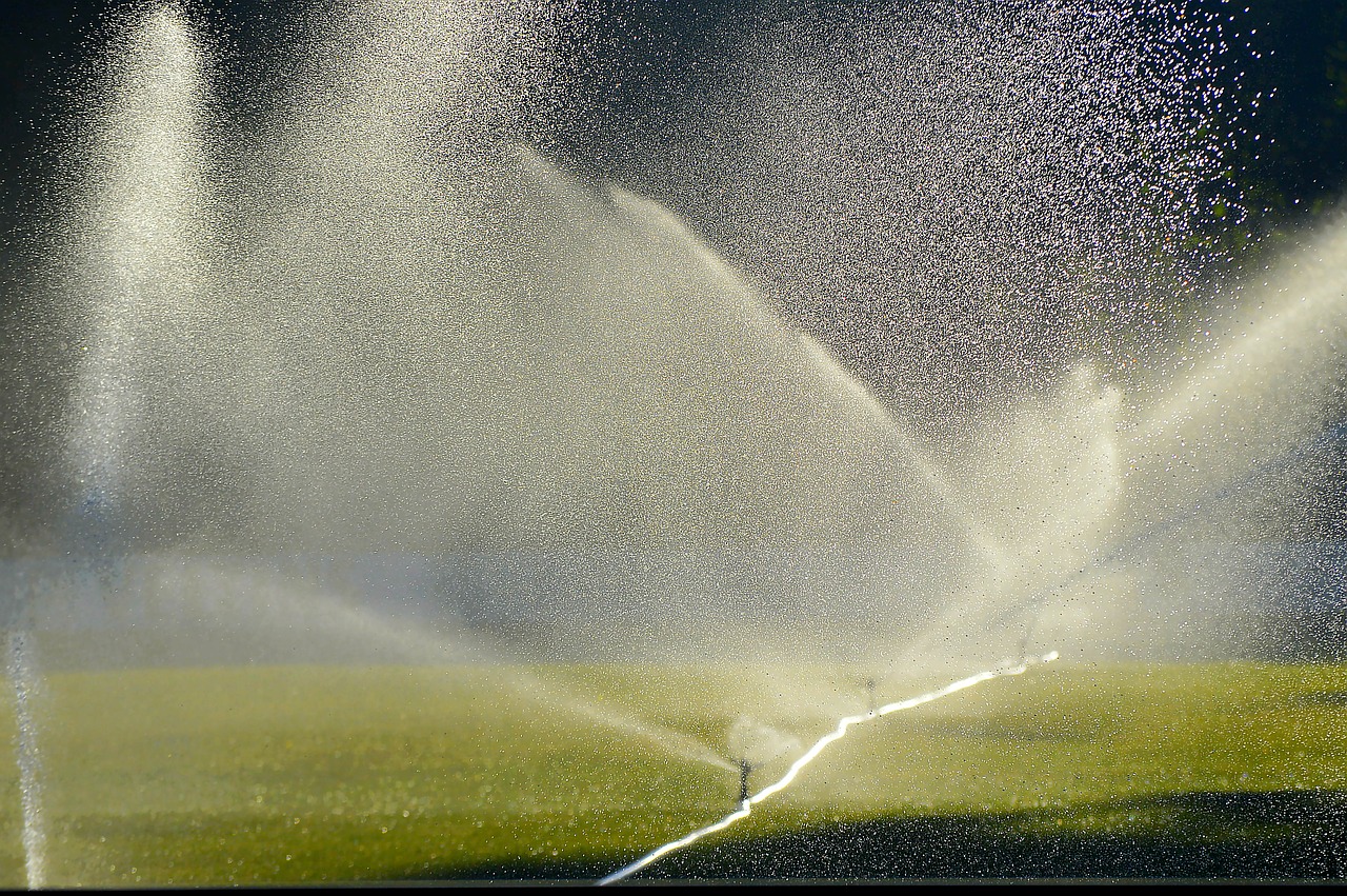 lawn irrigation, sprinkler, football pitch